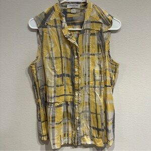 Coldwater Creek Sleeveless No Iron Yellow And Grey Plaid‎ Blouse Size Medium